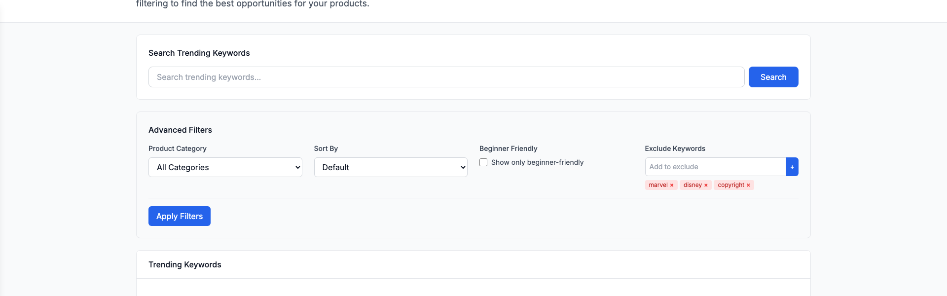 Beginner-friendly filter activated on Etsy trends page